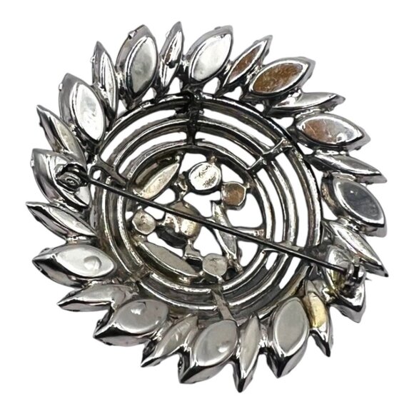Vintage Rhinestone Pinwheel Brooch w/ Marquise-cut Rhinestones Art Deco Pin - Picture 2 of 6